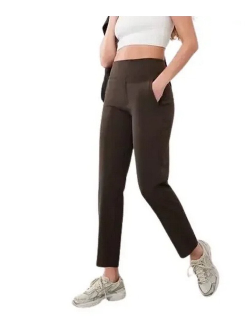 ATHLETA Endless High Rise Pants Size 10 {#533636} Brown Crop Ankle ~EUC